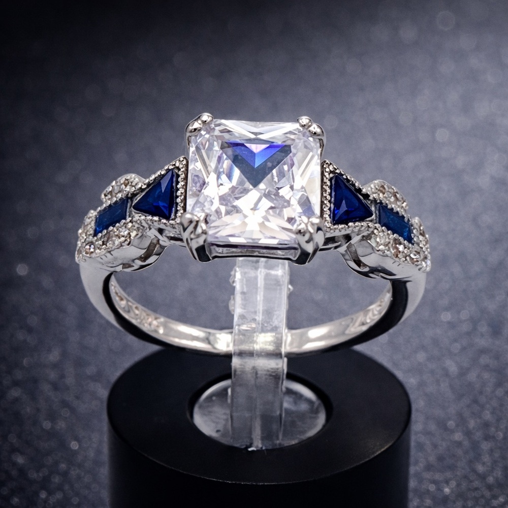 Sterling 925 Sterling Silver Square Simulated Diamond